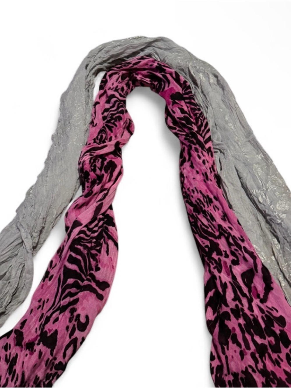 2 Chic and Lane Bryant Animal Print Scarf and Gray Metallic Scarf Bundle